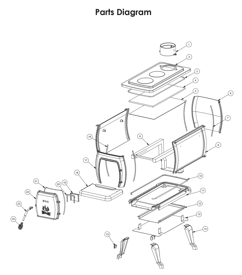 Diagram Diagram and Parts List for 2469E  US Stove Company Heating Stove